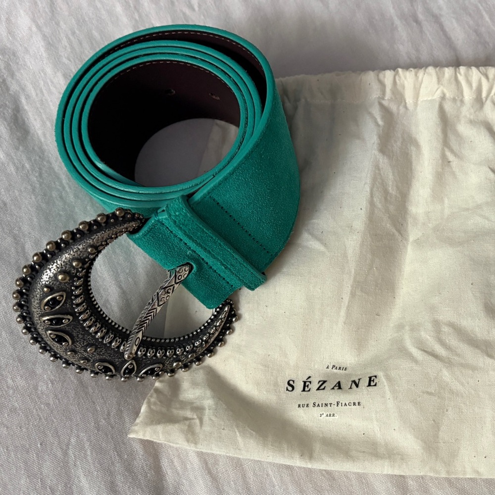 Sézane Louve Teal Belt with Decorative Buckle